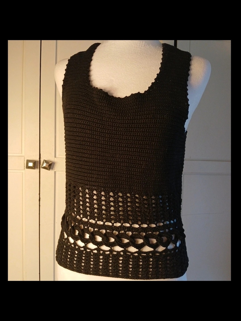Black Crochet Sleeveless Top - Classic Knit Tank